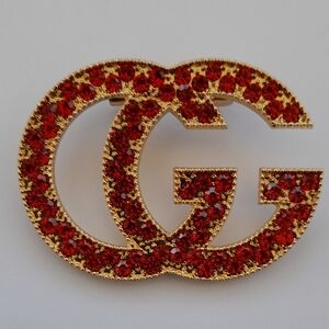 Red Crystal Goldtone Brooch